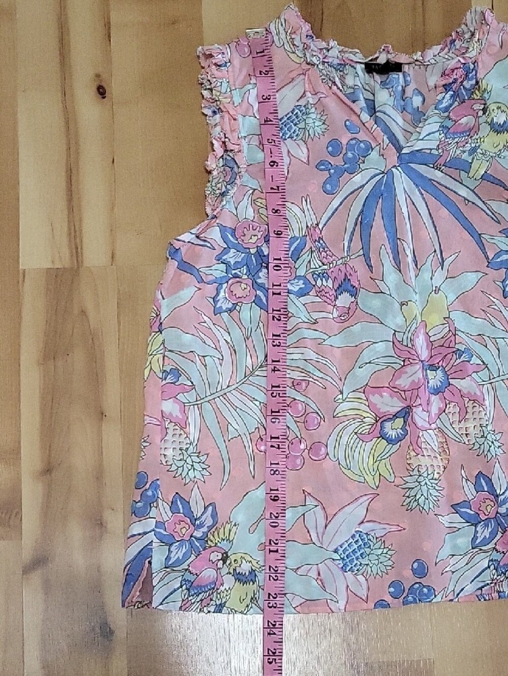 Talbots Women’s Large Petite Sleeveless Floral Blouse Pink Blue Tropical Print - Picture 11 of 12